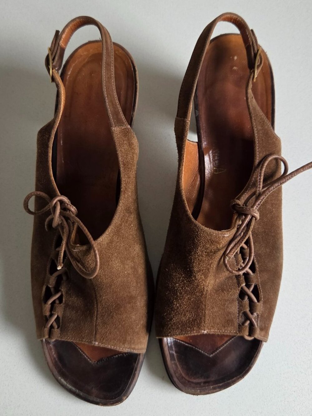 PH PUMA sandals slingback brown suede Vintage Size 7 Made in Italy